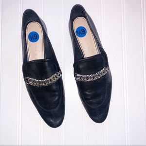 ✨Zara Black Leather Loafers Silver Chain 6.5